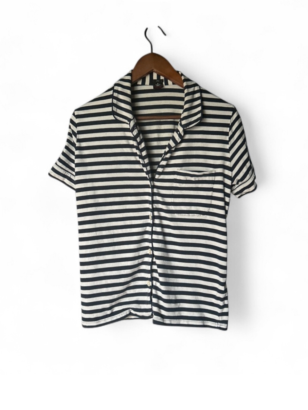 J.Crew Classic Navy Blue and White Striped Button Down Short Sleeve Pajama Shirt